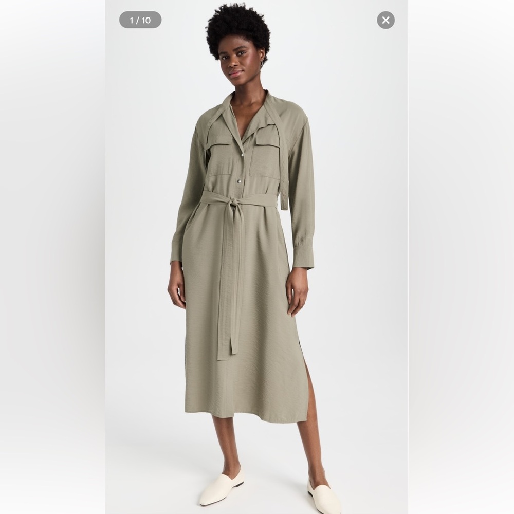 Vince Soft Utility Shirt Dress dark green